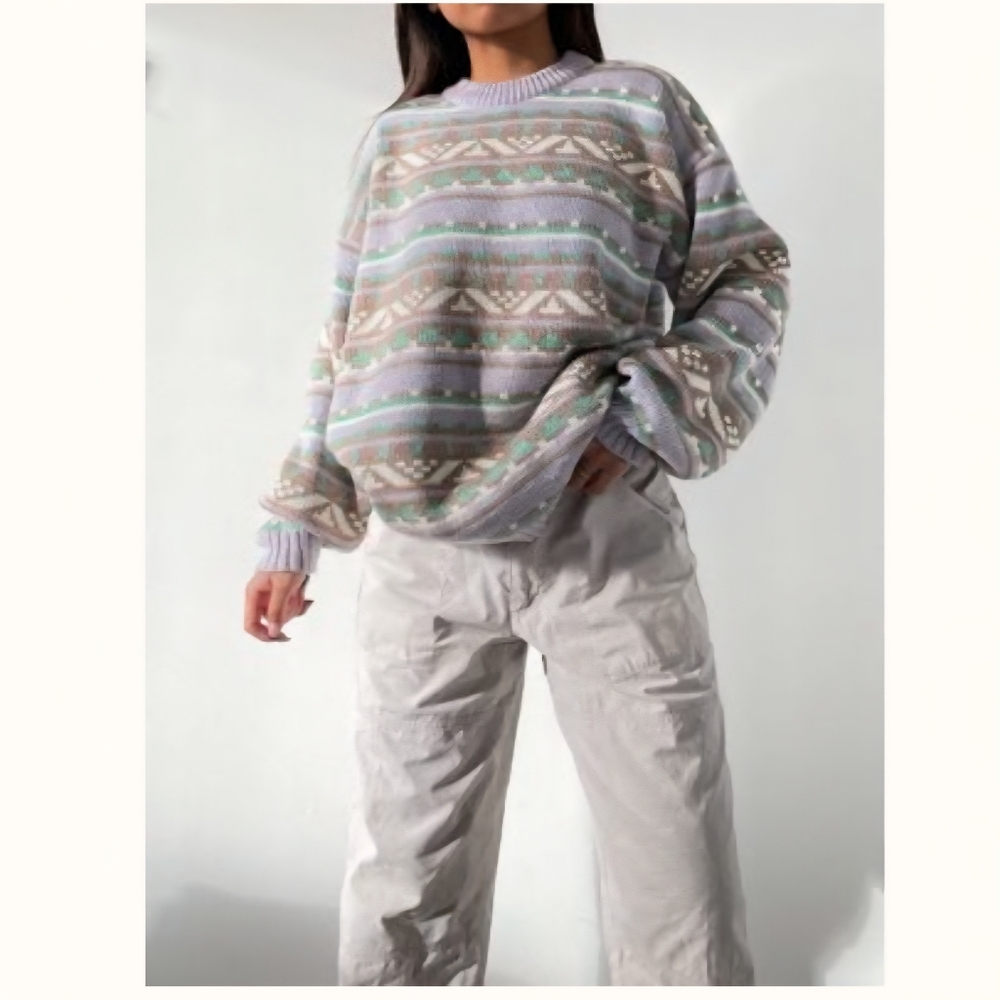 Vintage Purple Pastel Knit Grandpa Sweater